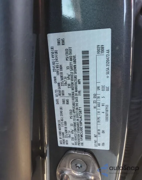 2023 Ford Escape из США, поврежденный, VIN 1FMCU0E19PUA73871